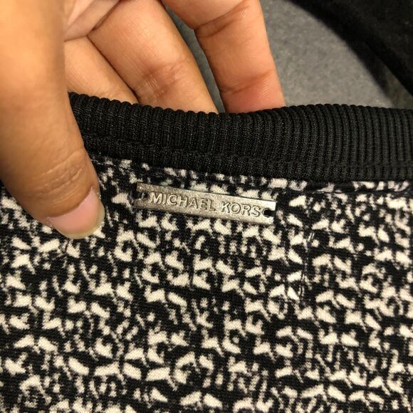 michael kors womens sweater small s black white printed crew neck mk spots s13 - Picture 7 of 13